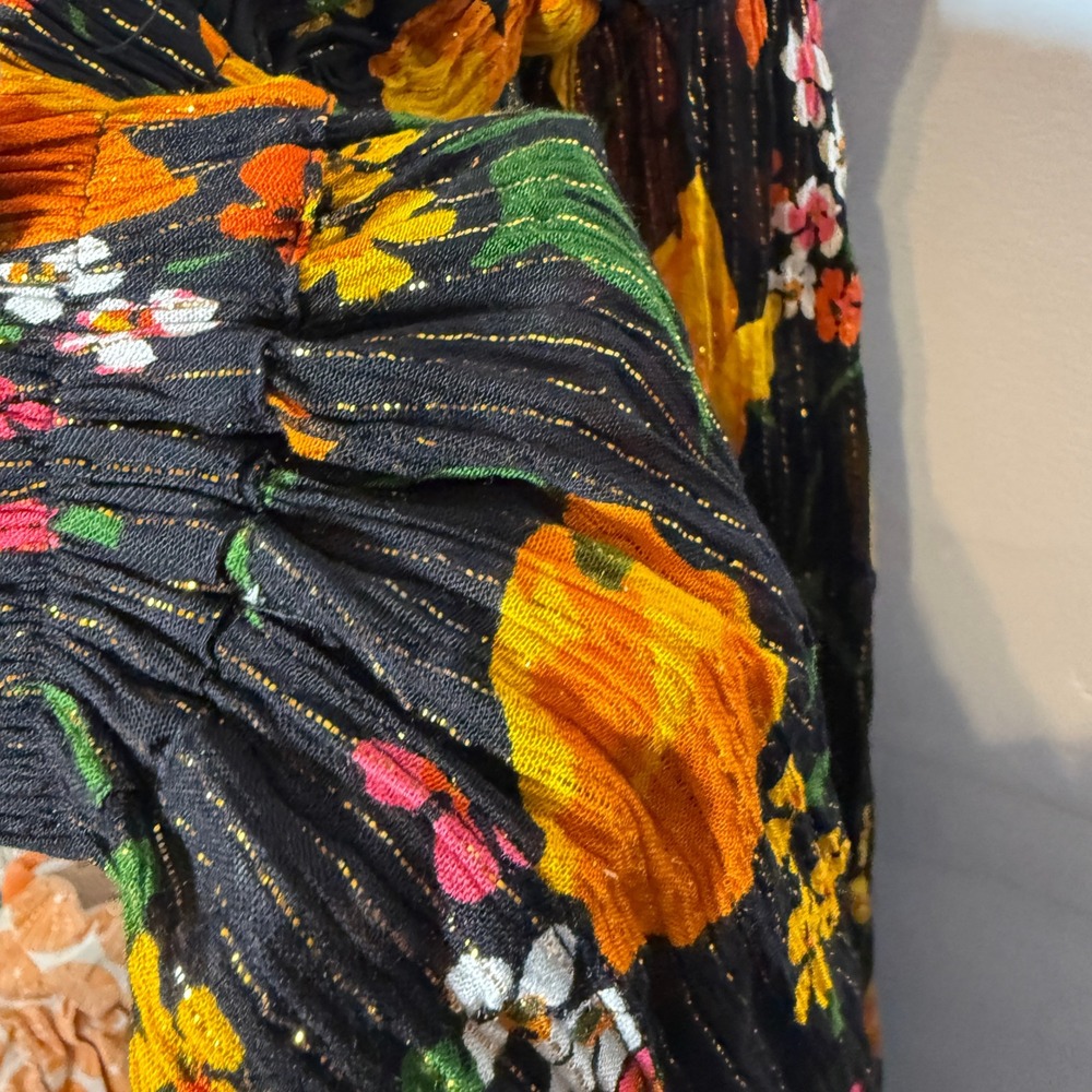 ASOS DESIGN Floral Halter Maxi Dress Black Gold Metallic Shimmer Open Back US 6 - Picture 8 of 10